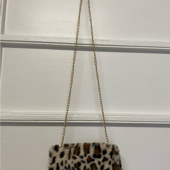 Capelli leopard print fur crossbody clutch bag with chain brown/tan - Picture 8 of 10